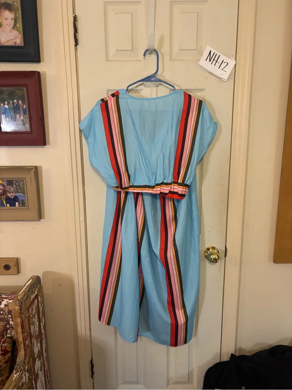 Light Blue skirt and top set with Multi-Color Vertical Stripes